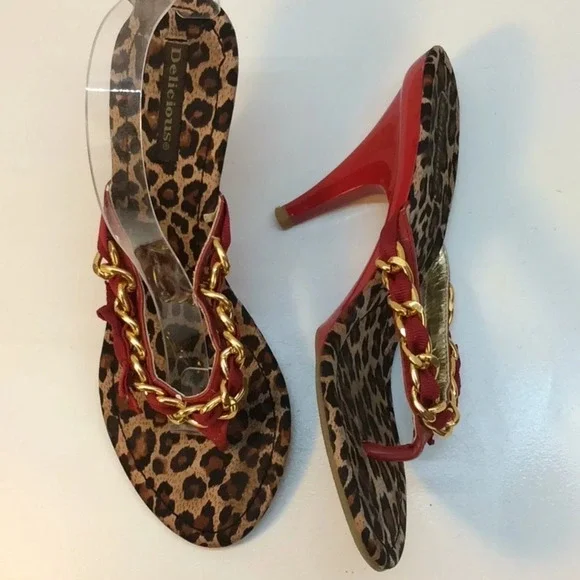 Delicious Red, Gold& Leopard Sandals with Red Sole - Picture 2 of 16